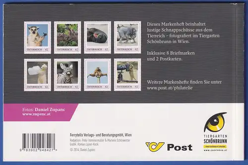 Österreich 2014 Markenheftchen Tierische Schnappschüsse mit 8 Briefmarken