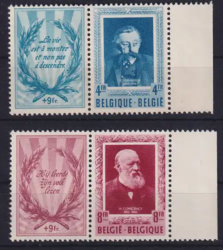 Belgien 1952 Schriftsteller Mi.-Nr. 947-948 Seitenrandstücke mit Zierfeld ** 