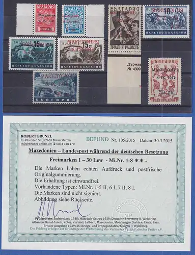 Dt. Besetzung 2.Weltkrieg Mazedonien Mi.-Nr. 1-8 ** gepr. mit Befund BRUNEL VPP