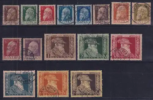 Bayern Luitpold Mi.-Nr. 76-91 in Type I, Satz 15 Werte komplett O