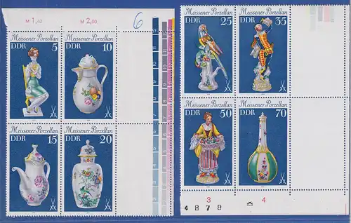 DDR 1979 Meissener Porzellan beide Viererblocks mit Leerfeldern Mi.-Nr. 2464-71