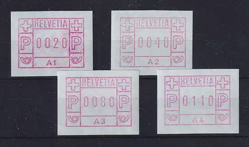 Schweiz 1976, 1. FRAMA-ATM Ausgabe A1-A4 **, Werte 0020-0040-0080-0110