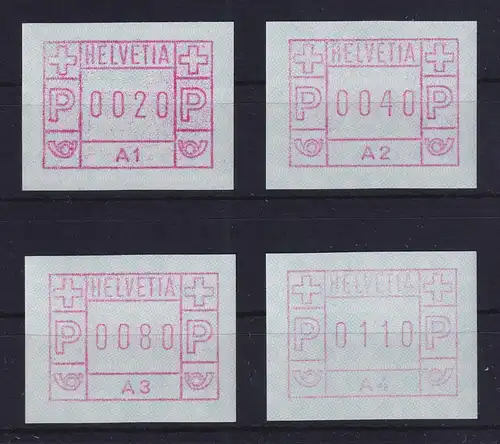 Schweiz 1976, 1. FRAMA-ATM Ausgabe A1-A4 ** Wertstufen 0020-0040-0080-0110