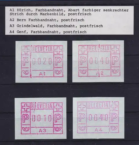 Schweiz 1976, 1. FRAMA-ATM Ausgabe A1-A4 ** alle mit vertik. FARBBANDNAHT ! 
