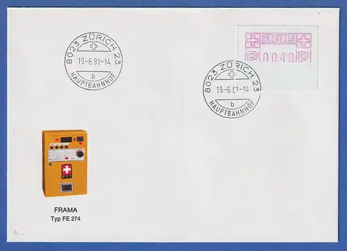 Schweiz 1978, FRAMA-ATM Mi-Nr. 2 Teildruck ohne untere Hälfte O auf Umschlag