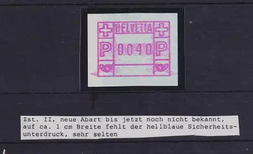 Schweiz 1978 FRAMA-ATM Mi-Nr. 2 Abart Unterdruck links ca.7mm fehlend !!!  RRR