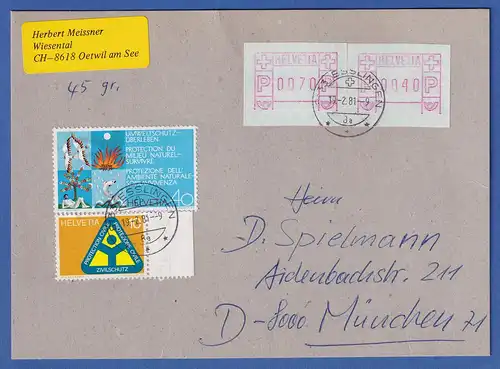 Schweiz 1978 FRAMA-ATM Mi-Nr. 2 Werte 70 und 40 auf Briefvorders. O ESSLINGEN