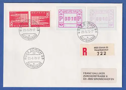 Schweiz 1979 FRAMA-ATM Mi-Nr 3.1a auf R-Brief. Frühdatum 23.3.79, ZÜRICH 23