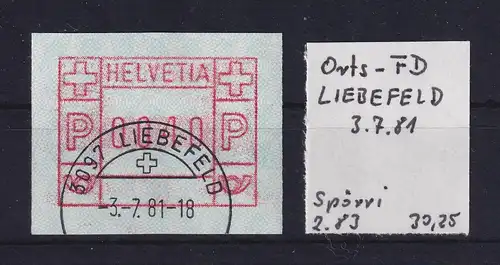 Schweiz FRAMA-ATM Mi-Nr 3.1b Wert 0040 gestempelt Frühdatum LIEBEFELD 3.7.81 