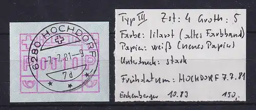 Schweiz FRAMA-ATM Mi-Nr 3.3a Wert 0010 mit Voll-O Frühdatum HOCHDORF 7.7.81 