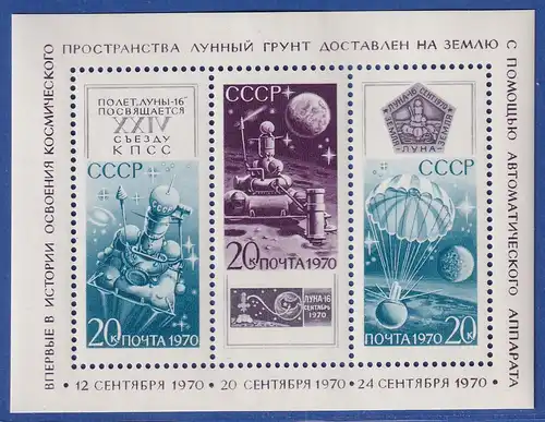 Sowjetunion 1970 Mondsonde Luna 16 Mi.-Nr. Block 66 postfrisch **