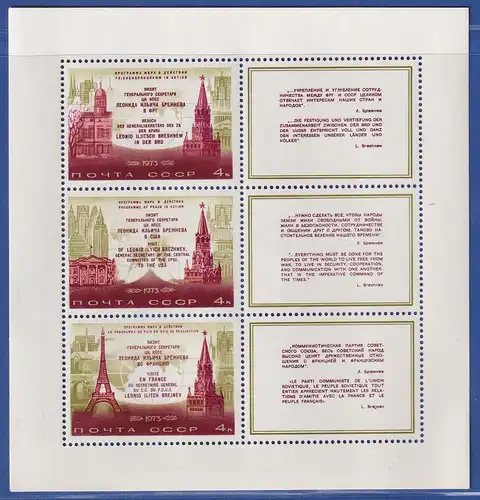 Sowjetunion 1973 Staatsbesuche von L. Breschnew Mi.-Nr. Block 91 **