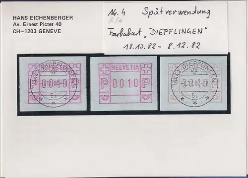Schweiz FRAMA-ATM Mi-Nr. 3.3a Spätverwendung DIEPFLINGEN 18.10. bis 8.12. 82 