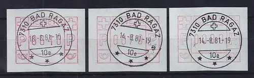 Schweiz FRAMA-ATM Mi-Nr. 3.1b Tastensatz 40-70-80 gestempelt BAD RAGAZ 