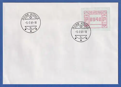 Schweiz FRAMA-ATM Mi-Nr. 3.1b FRÜHDATUM KÖNIZ 3.7.81 gest. auf Umschlag