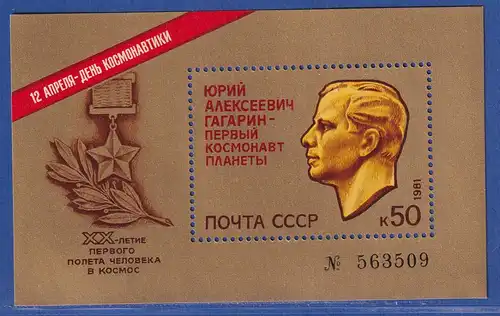 Sowjetunion 1981 Tag der Kosmonauten - Juri Gagarin Mi.-Nr. Block 150 **