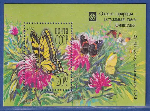 Sowjetunion 1991 Umweltschutz - Philatelistenverband Mi.-Nr. Block 217 **