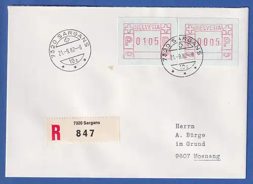 Schweiz FRAMA-ATM Mi-Nr. 3.3b Wert 0105, Einser unten gebrochen auf R-Brief