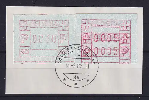 Schweiz FRAMA-ATM Mi-Nr. 3.3b Doppeldruck und Normal-ATM auf Briefstück 