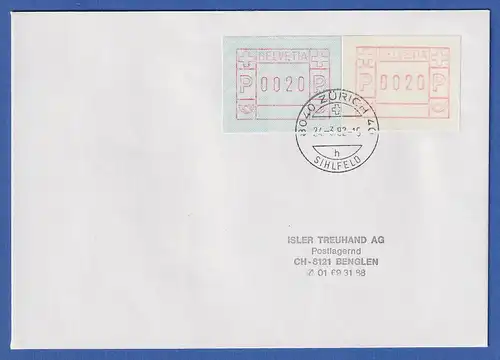 Schweiz FRAMA-ATM Mi-Nr. 3.3b Gummidruck und Normal-ATM auf Brief, O ZÜRICH 1982