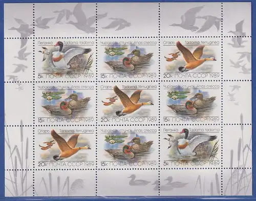Sowjetunion 1989 Enten und Gänse Mi.-Nr. 5965-5967 ZUSAMMENDRUCKBOGEN  **