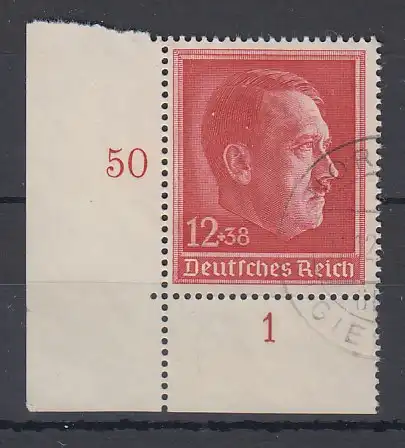 Deutsches Reich 1938 49. Geburtstag Hitlers Mi.-Nr. 664 Eckrandstück gestempelt