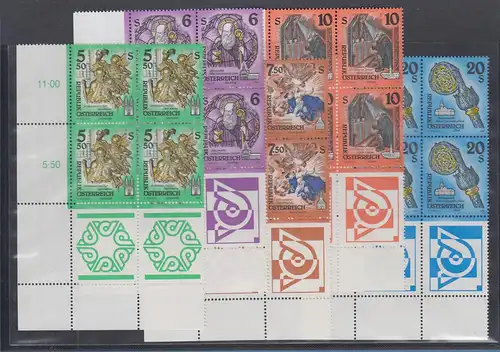 Österreich Dauerserie Sakrale Kunst 5 versch. Eckrand-Viererblocks UL postfr. **