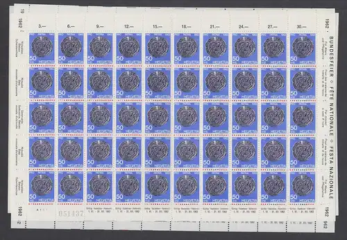 Schweiz Pro Patria 1962 Rousseau, Münzen  Mi.-Nr. 751-755 kpl. Bogensatz **