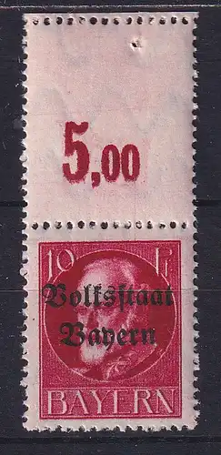 Altdeutschland Bayern Ludwig III.Volksstaat Mi.-Nr.119 II A ** mit Leerfeld oben