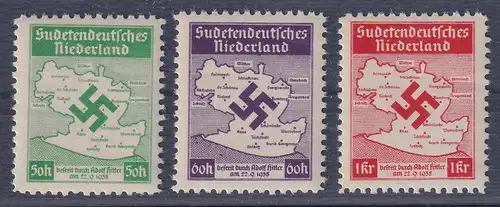 Sudetenland 1938 Sudetendeutsches Niederland unverausgabte Mi.-Nr. I - III A **