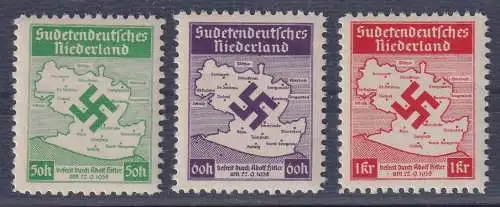 Sudetenland 1938 Sudetendeutsches Niederland unverausgabte Mi.-Nr. I - III A **