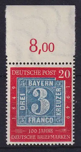 Bundesrepublik 1949 - 100 Jahre Briefmarken Mi.-Nr. 114 Oberrandstück **