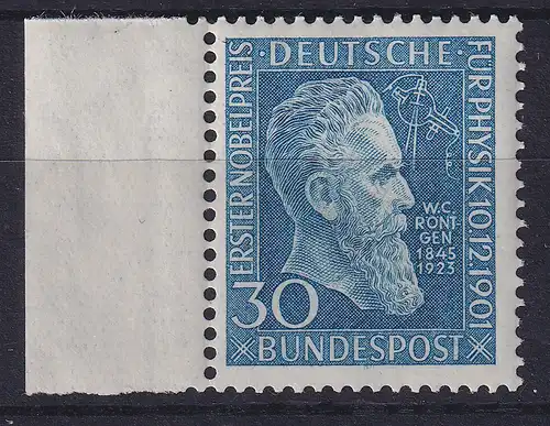 Bund 1951 Wilhelm C. Röntgen Mi.-Nr. 147 li. Seitenrandstück postfrisch ** 