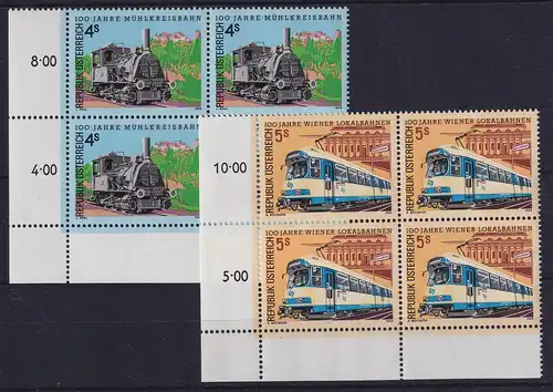 Österreich 1988 Mühlkreis-Lokalbahn Mi.-Nr. 1916-1917 Eckrandviererblocks UL **