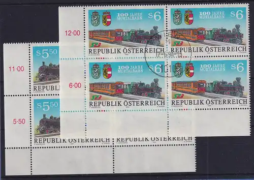 Österreich 1994 Gailtal-Murtalbahn Mi.-Nr. 2130-2131 Eckrandviererblocks UL O