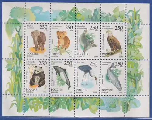 Russland 1993 Tiere aus aller Welt Mi.-Nr. 351-358 KLEINBOGEN postfrisch **