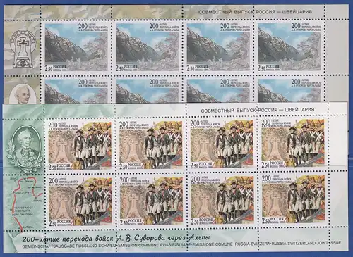 Russland 1999  200. Jahrestag Alpenüberquerung Mi.-Nr. 749-750 KLEINBOGENSATZ **