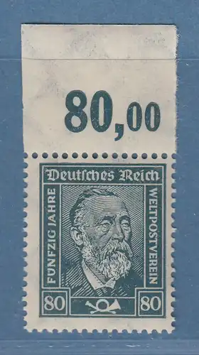 Deutsches Reich 1924 Stephan 80Pfg Plattendruck-Oberrandstück postfrisch **