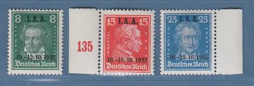 Deutsches Reich 1927 Tagung des I.A.A. in Berlin Mi.-Nr. 407-409 Satz 3 Wte. **