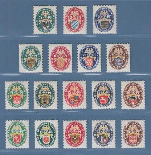 Deutsches Reich 1925-1929 Nothilfe Landeswappen alle 4 Sätze 17 Werte kpl. **