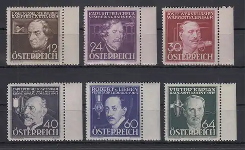 Österreich 1936 Erfinder Mi.-Nr. 632-37 Satz 6 Werte **, Seitenrandstücke