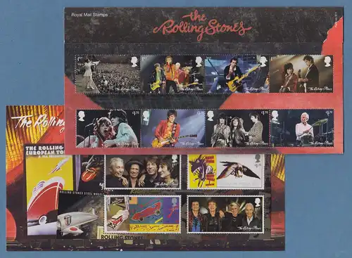 Großbrit. 2022 Briefmarken Rolling Stones Satz + Block im Presentation-Pack 