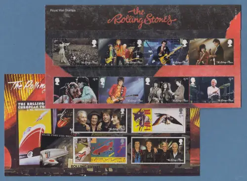 Großbrit. 2022 Briefmarken Rolling Stones Satz + Block im Presentation-Pack 