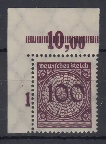 Dt. Reich Rentenmark 100 Pfg Mi.-Nr. 343 Eckrandstück oben links **