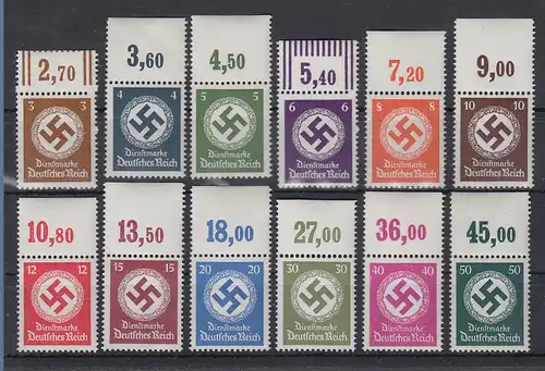 Deutsches Reich, Dienstmarken ohne Wz. Mi.-Nr. 166-177  Oberrand-Satz  **