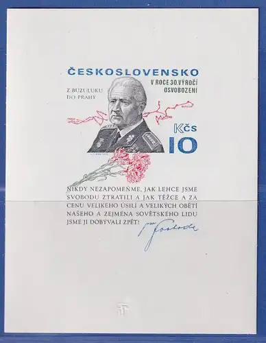 Tschechoslowakei 1975 Ludvik Svoboda Mi.-Nr. Block 31 B postfrisch **