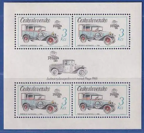 Tschechoslowakei 1987 Briefmarkenausstellung Prag Automobile Mi.-Nr. Block 70 **