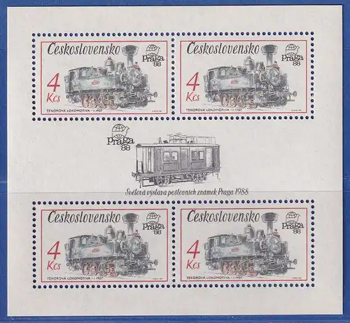 Tschechoslowakei 1987 Briefmarkenausstellung Prag Lokomotiven Mi.-Nr. Block 71**