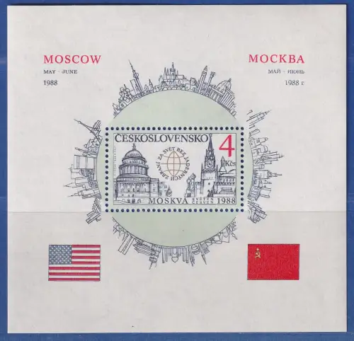 Tschechoslowakei 1988 Staatsbesuch Ronald Reagan in Moskau Mi.-Nr. Block 82 A **