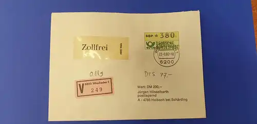 ATM 1.1 Wert 380 auf Wertbrief nach Österreich. ET-O Wiesbaden 27.9.82 